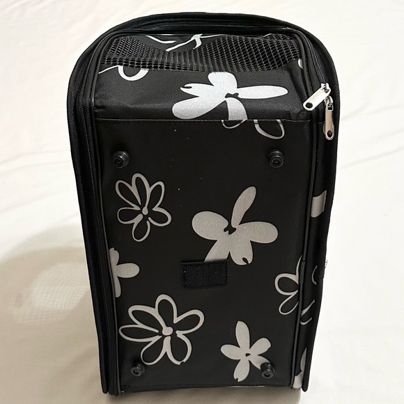 Collapsible Pet Carrier for Small Cats/Dogs - Black/White Floral Print w/Handle - Picture 6 of 16